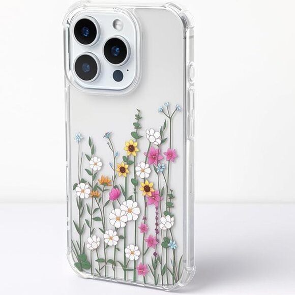 iPhone 16 Pro Cute Pretty Flower Clear Transparent Girl Wireless Charging Case - Picture 1 of 4